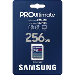 Samsung PRO Ultimate Full Size 256GB SDXC Memory Card, Up to 200 MB/s, 4K UHD, UHS-I, C10, U3, V30, A2, for DSLR, Mirrorless Cameras, PCs