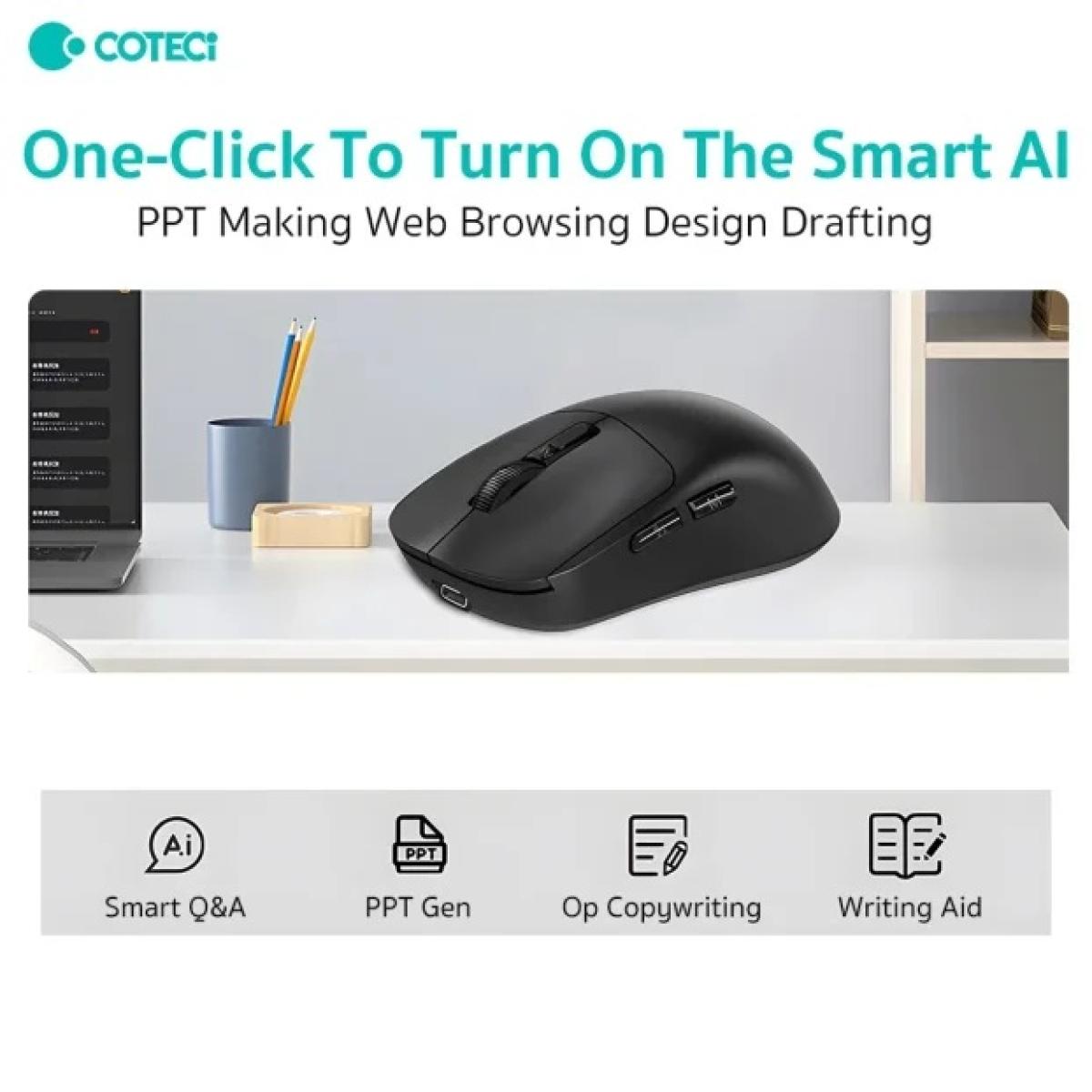 Coteci OF - 046 AI Smart Mouse with Voice Typing Text Translation, Dual - mode conneion 2.4G + Bluetooth, 5 buttons+1 scroll wheel - Black