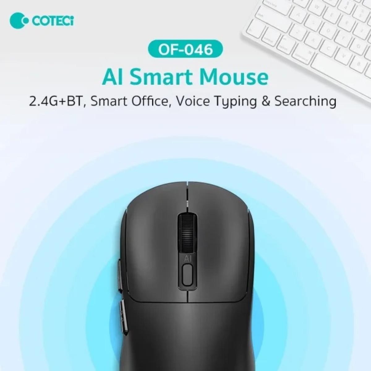 Coteci OF - 046 AI Smart Mouse with Voice Typing Text Translation, Dual - mode conneion 2.4G + Bluetooth, 5 buttons+1 scroll wheel - Black