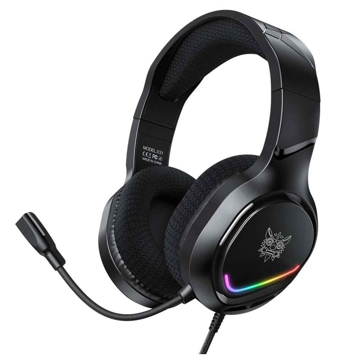 Onikuma X31 Wired Headphone With Rgb Colorful Lighting Surround Sound Over Ear Wired Headset Gamer For Pc Gaming Xbox Black