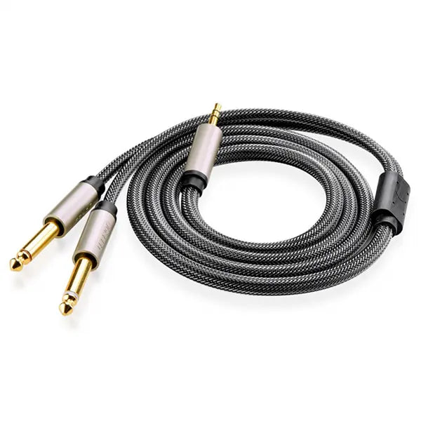 Ugreen 10615 3.5mm Trs To Dual 6.35mm Ts Stereo Audio Cable, 4k Gold Plated Connectors, Zinc Alloy Case, Braided – 2m