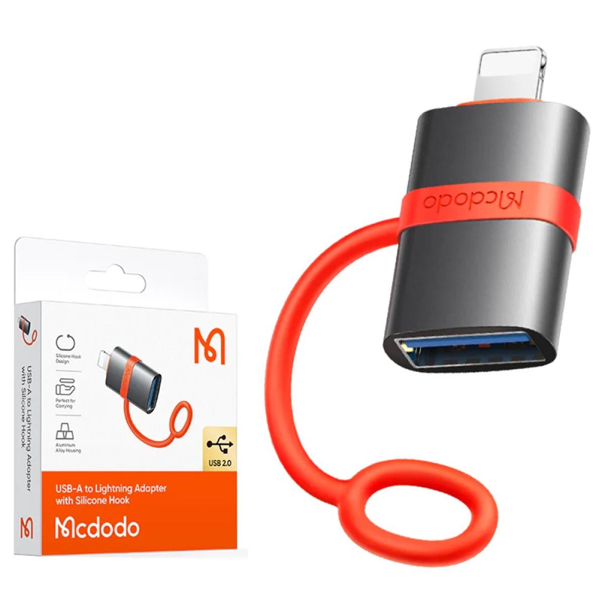 Mcdodo Ot 2600 USB A 3.0 to Lightning Adapter High Speed Data Transfer Otg Compatible Aluminum Alloy Exterior Silicone Band Design