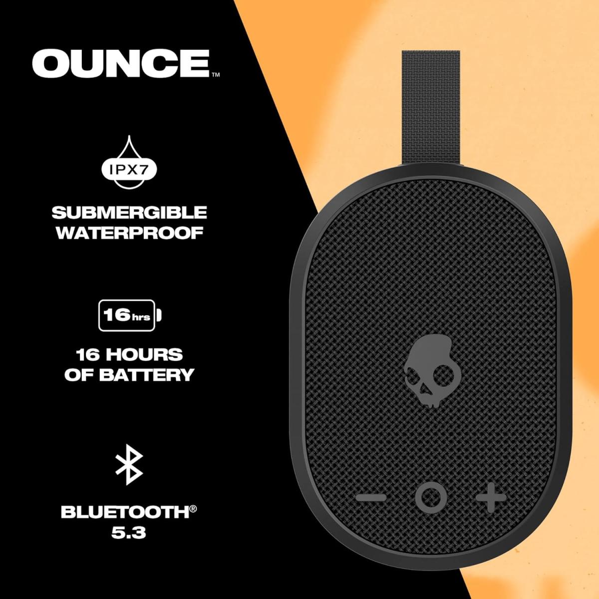 Skullcandy Ounce Wireless Bluetooth Speaker IPX7 Waterproof Mini Portable Speaker with 16 Hour Battery