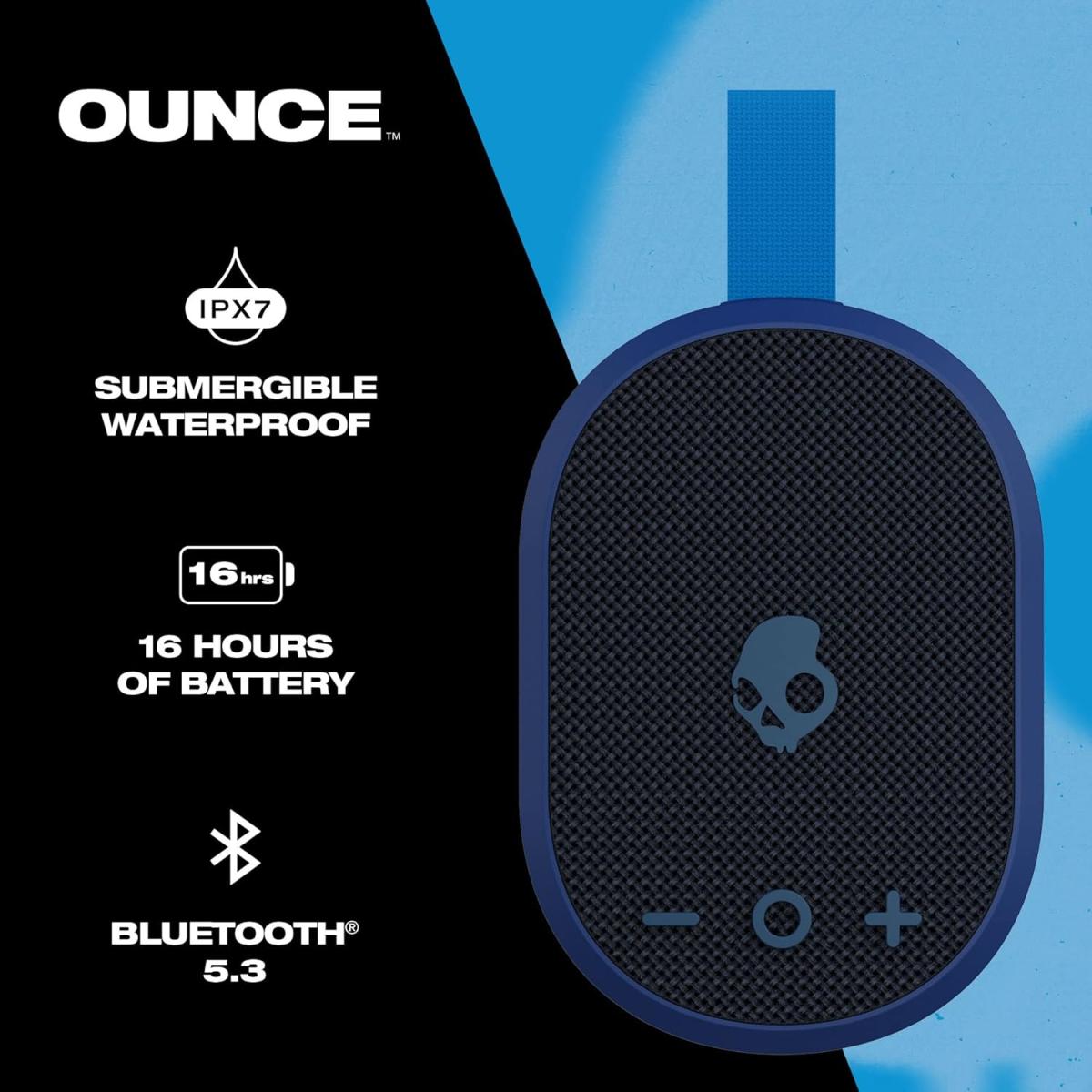 Skullcandy Ounce Wireless Bluetooth Speaker IPX7 Waterproof Mini Portable Speaker with 16 Hour Battery