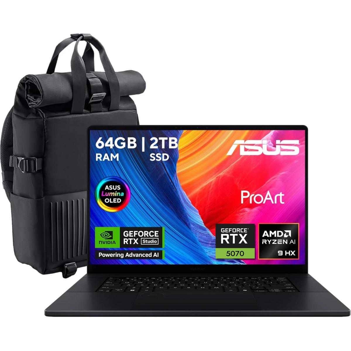 ASUS ProArt P16 H7606WP-RJ132W Creator Laptop | AMD Ryzen™ AI 9 HX 370 | RTX™ 5070 8GB | 64GB LPDDR5X | 2TB PCIe 4.0 SSD | 16" 3K OLED Touch 120Hz | Windows 11 Home | 90NB15K1-M00DP0