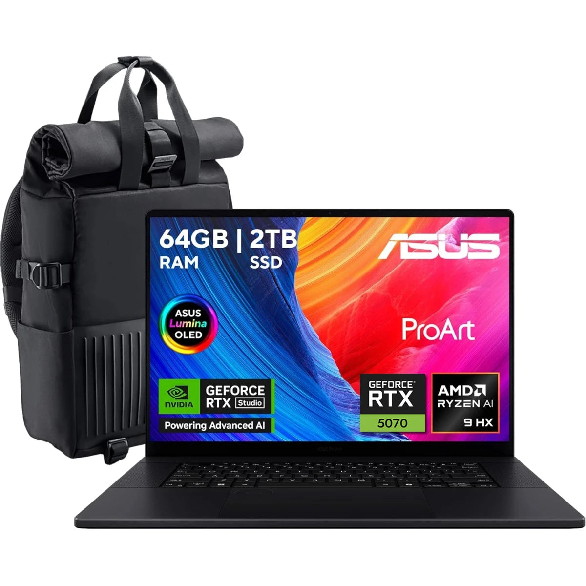 ASUS ProArt P16 H7606WP-RJ132W Creator Laptop | AMD Ryzen™ AI 9 HX 370 | RTX™ 5070 8GB | 64GB LPDDR5X | 2TB PCIe 4.0 SSD | 16" 3K OLED Touch 120Hz | Windows 11 Home | 90NB15K1-M00DP0