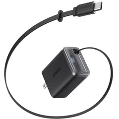 Anker Nano USB C Charger Block, 35W Max 2-Port Compa Charger with Durable Built-in Anker InstaCord Retractable Cable, with iPhone 17/16/15 Series, iPad, and More - Black