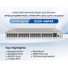 Huawei EKit S220-48P4X Smart Switch 48 Port Gigabit ( 48 POE – 380 Watt ) + 4 10GE SFP+ Ports