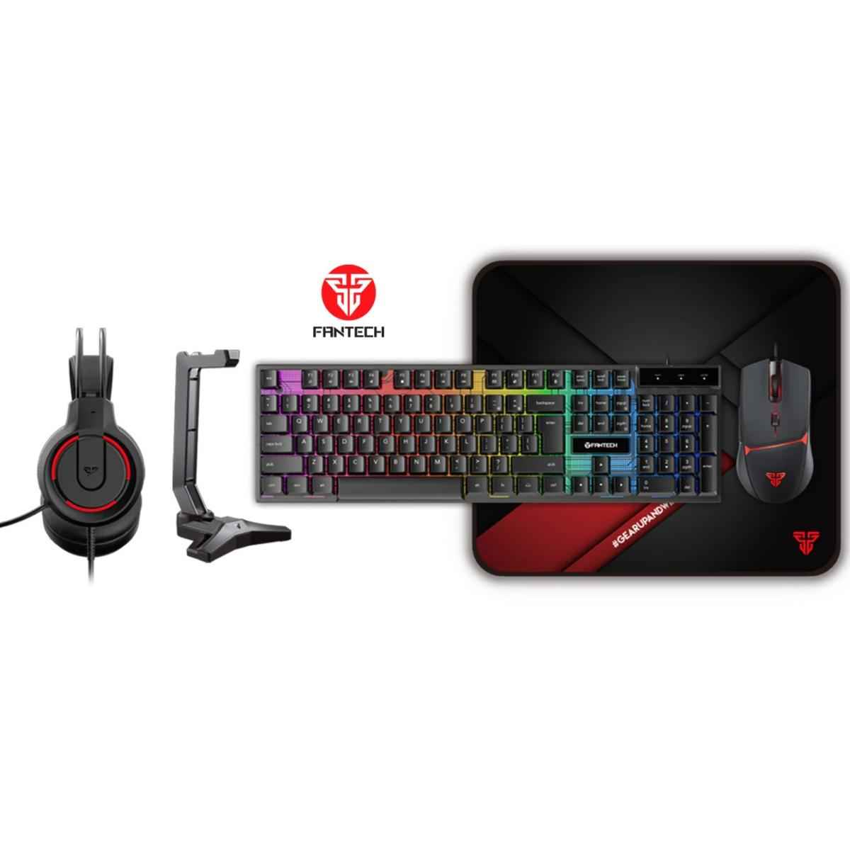 FANTECH P51 Power Bundle 5 IN 1 Gaming Set Combo Black Wired (Keyboard + Mouse + Headset + Mouse Pad+ Headset Stand) | P51 5in1 Bundle |