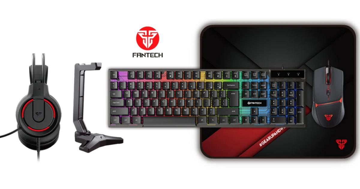 FANTECH P51 Power Bundle 5 IN 1 Gaming Set Combo Black Wired (Keyboard + Mouse + Headset + Mouse Pad+ Headset Stand)