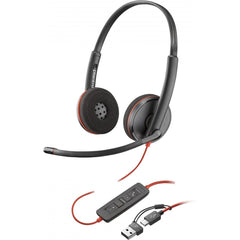 Poly Blackwire 3220 Wired Dual Ear Boom Mic Usb C Headset + Usb C/a Adapter Noise Canceling Mic For Pc & Mac & Mobile Works With Teams (certified) - CompuMe
