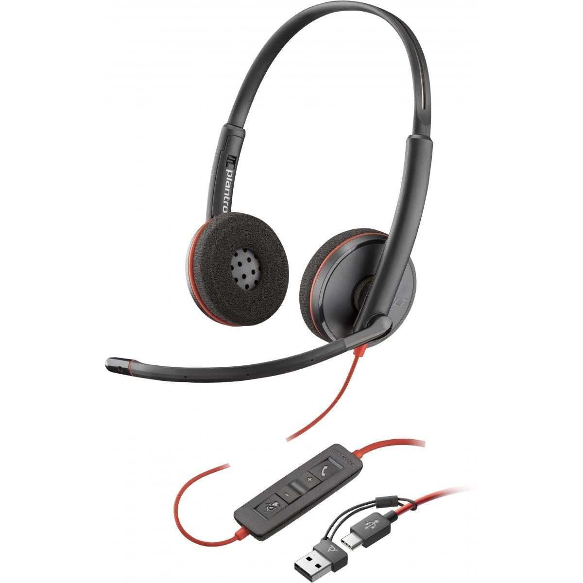 Poly Blackwire 3220 Wired Dual Ear Boom Mic Usb C Headset + Usb C/a Adapter Noise Canceling Mic For Pc & Mac & Mobile Works With Teams (certified) - CompuMe