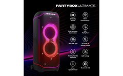 JBL PartyBox Ultimate 1100W Party Speaker, Dolby Atmos for 3D Sound, Wi-Fi 6 & BT, Starry LEDs & Lighting Effes, 6 Drivers for Balanced Audio, 2 x Mic Inputs & Guitar Jack, Black