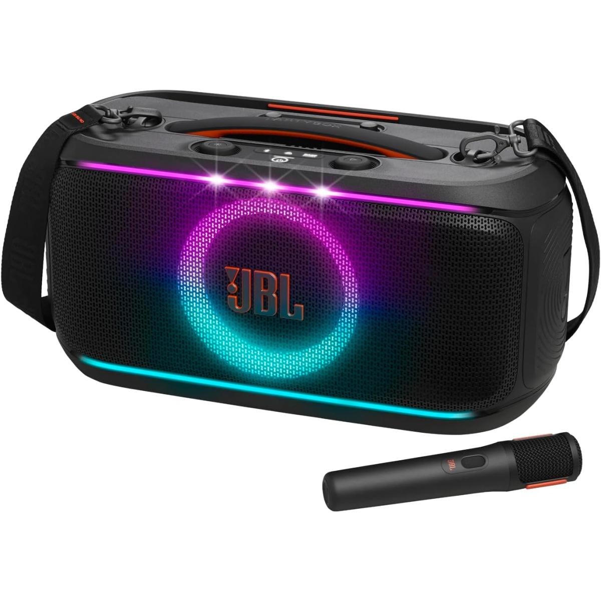 Jbl Partybox On The Go 2 Portable Party Speaker, Bluetooth 5.4 Auracast Multi Speaker Pairing, 2 Wireless Mics Karaoke Echo Smart Key Change, 15hr Battery Usb C Fast Charge, Black