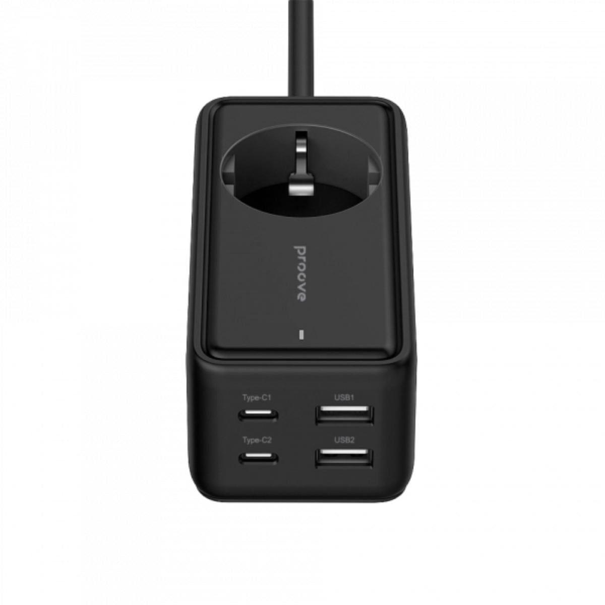Proove Pd 03 Plug Socket Power Strip With 2 Type C + 2 Usb 65w Extension Strip 1 Ac Outlets Eu Power Socket Black