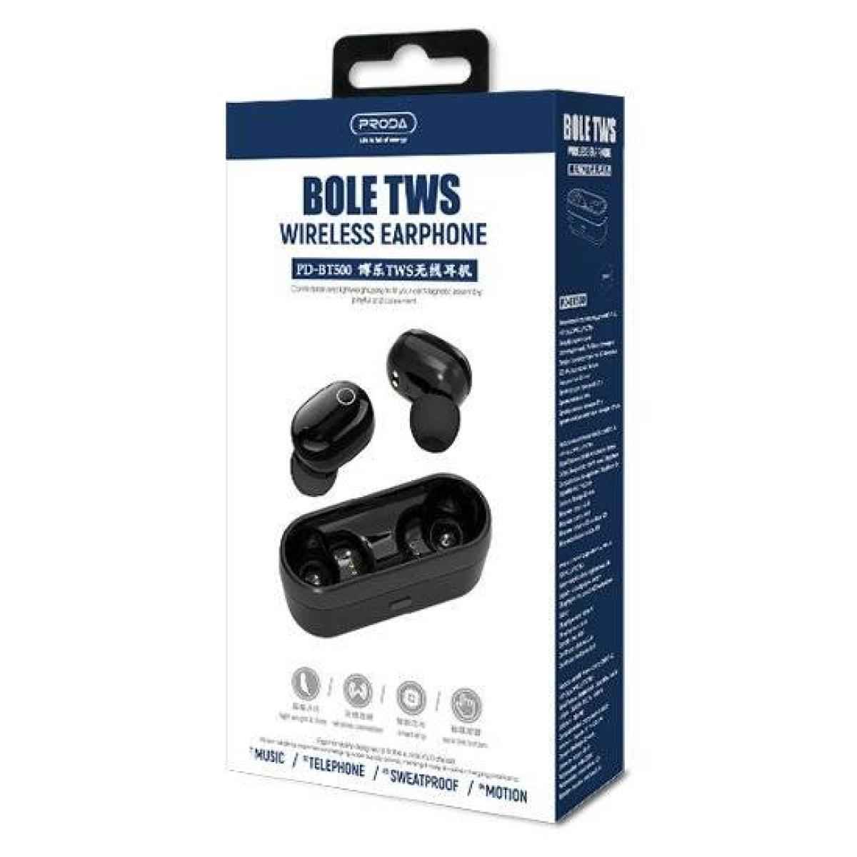 PRODA PD-BT500 In-Ear Wireless 5.0 TWS Earphone- Black