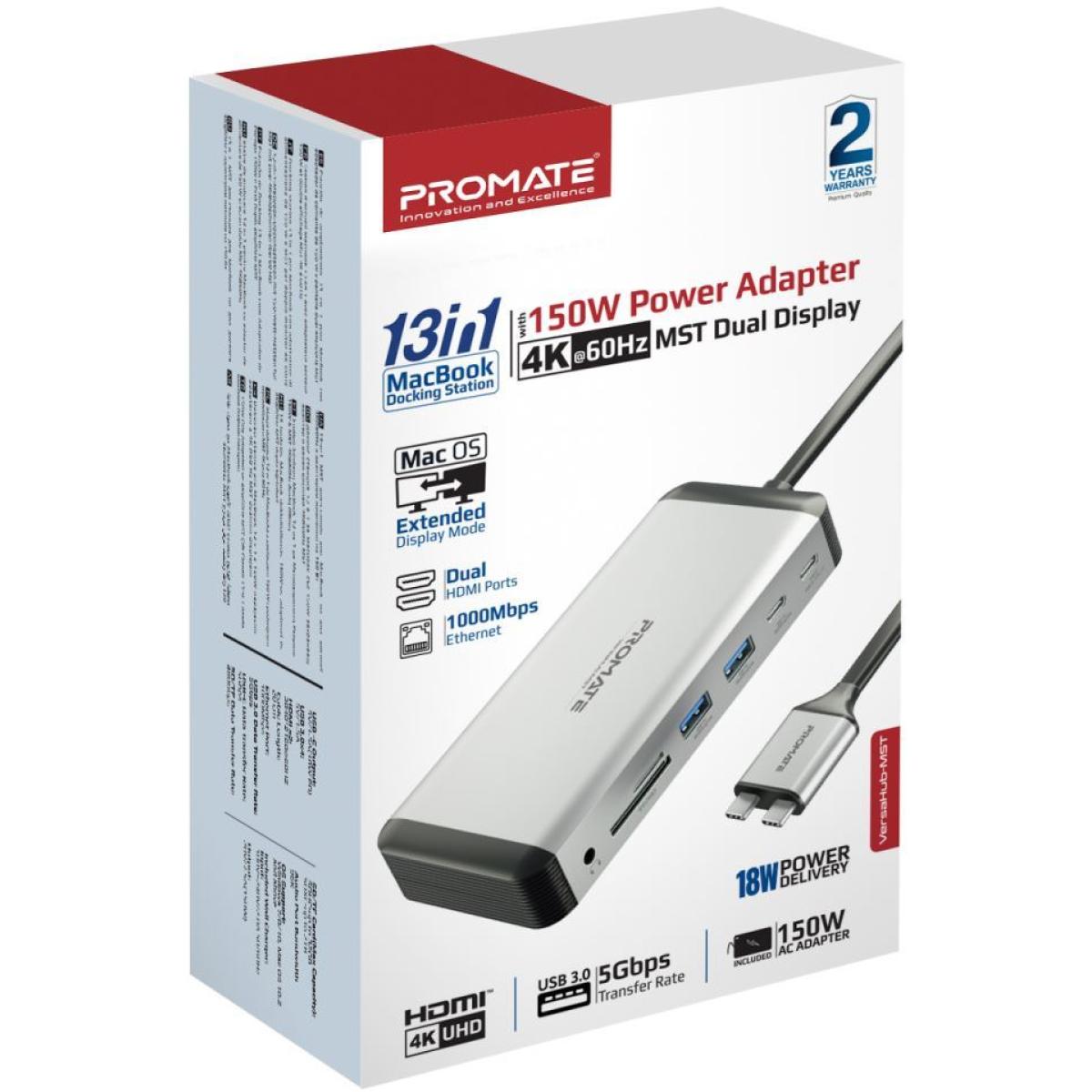 Promate Versahub Mst 12 In 1 Macbook Docking Station Extended Multi Display Dual 4k Hdmi Premium 100w Dual Pin Macbook