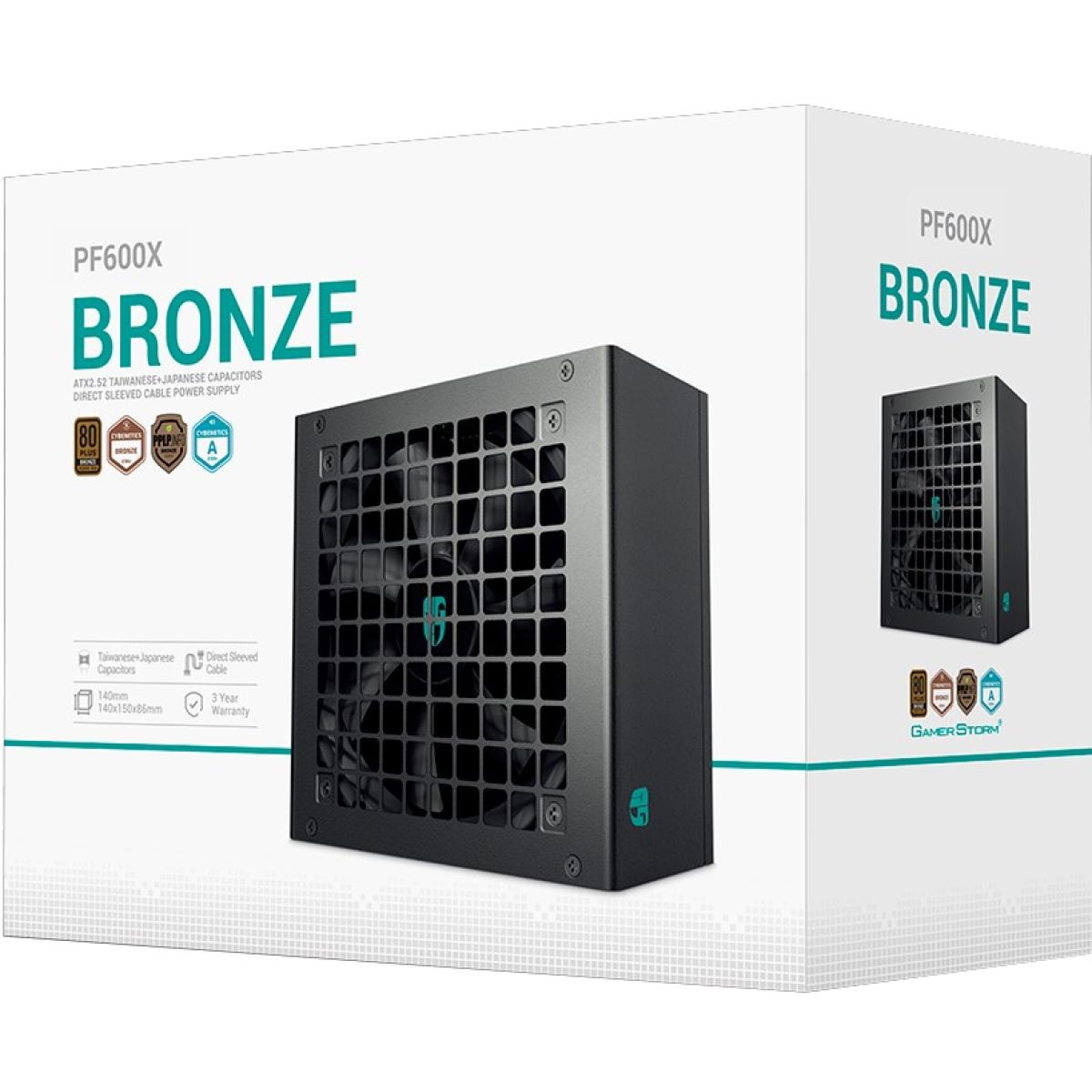 Deepcool GamerStorm PF600X 80 PLUS Bronze 600w Non-Modular ATX12V Long-Life 120mm Fan Sleeved Cables Premium Electrolytic Capacitors- Black Deepcool GamerStorm PF600X 80 PLUS Bronze 600w Non-Modular ATX12V Long-Life 120mm Fan Sleeved Cables Premium Electrolytic Capacitors- Black