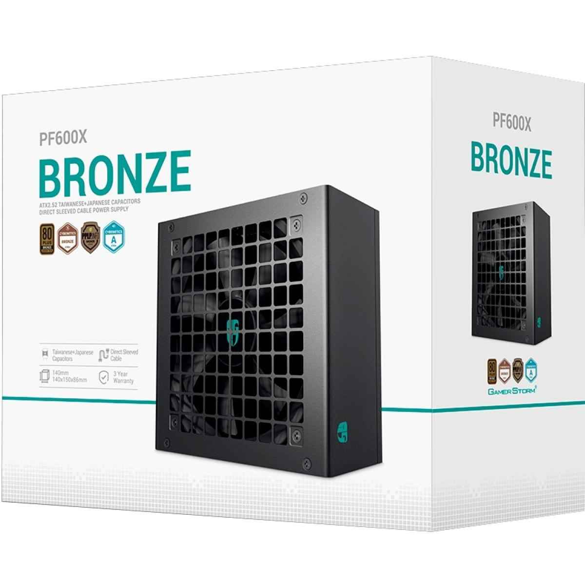 Deepcool Gamerstorm Pf600x 80 Plus Bronze 600w Non Modular Atx12v Long Life 120mm Fan Sleeved Cables Premium Elerolytic Capacitors Black