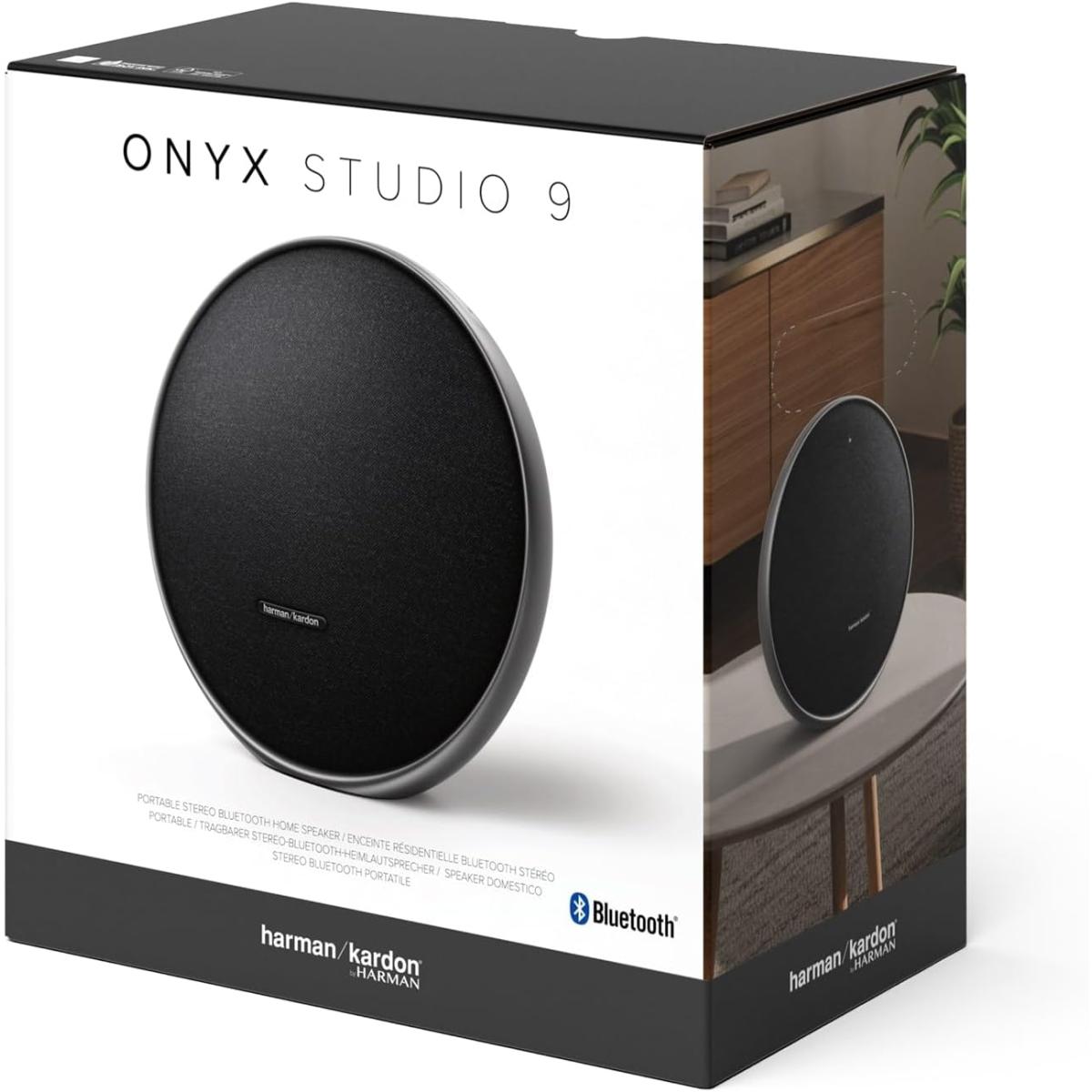 Harman Kardon Onyx Studio 9 Portable Speaker, 50W RMS Output Power, 1x 120mm Woofer, 3x 20mm Tweeter, Bluetooth 5.3 Connectivity, Type-C Port, Black