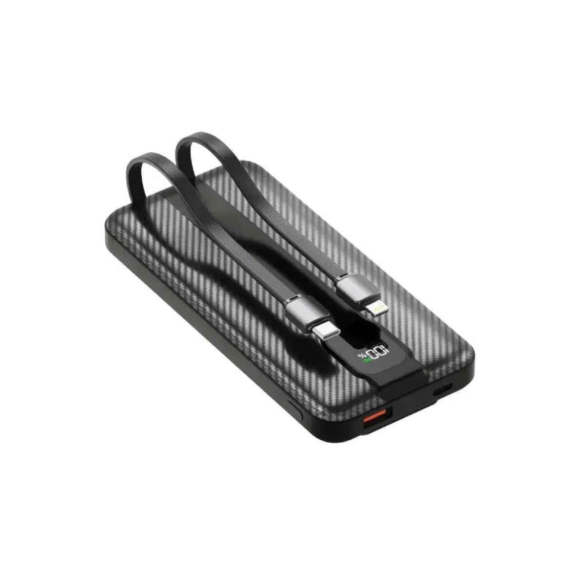 Huntkey PL02-10K 10000mAh Digital Display Power Bank with Built-in Dual Cables 22.5W -Black
