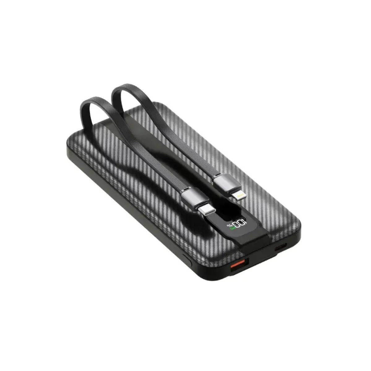 Huntkey PL02-10K 10000mAh Digital Display Power Bank with Built-in Dual Cables 22.5W -Black
