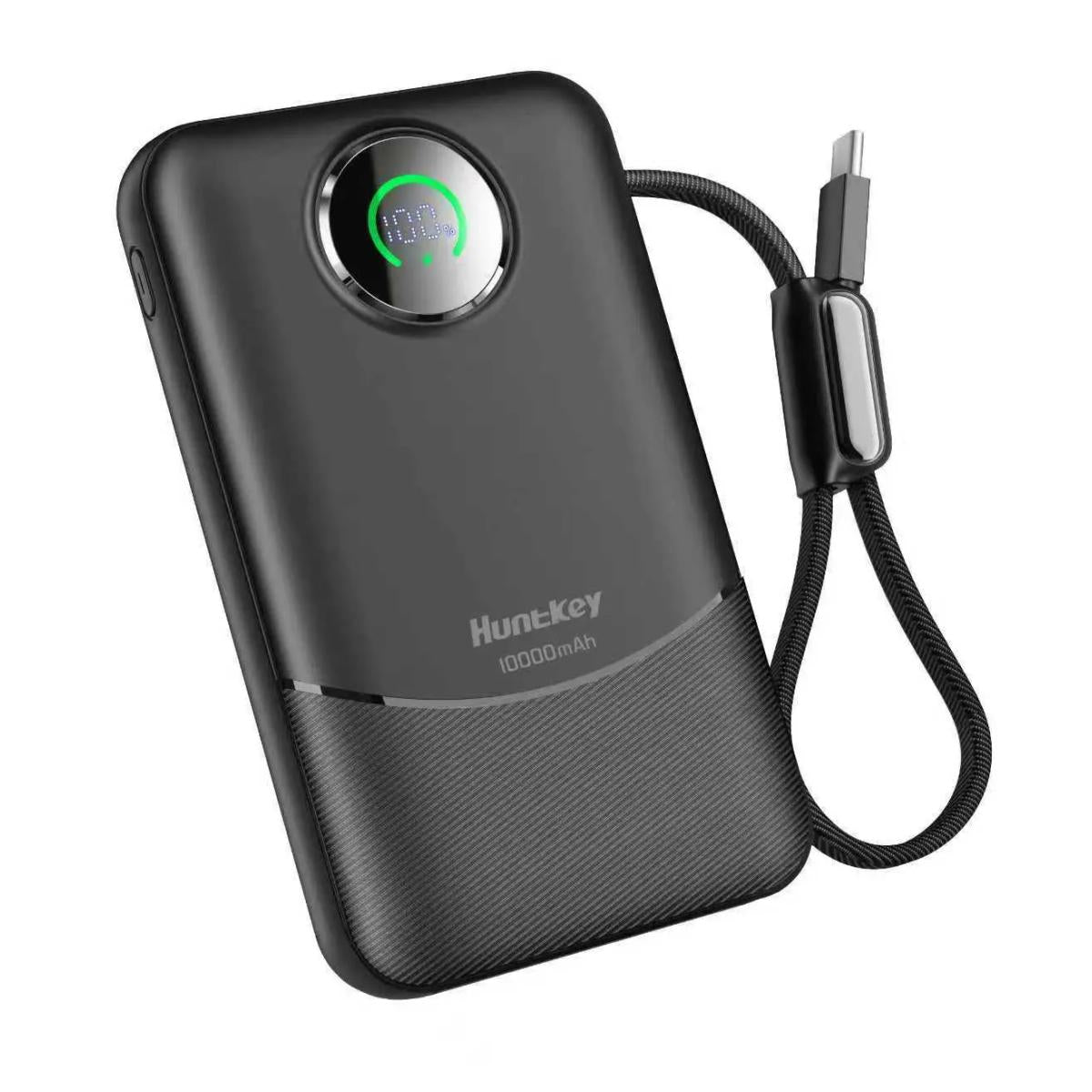 Huntkey PL03-10K 10000mAh Power Bank with Built-in USB-C Cable 22.5W -Black