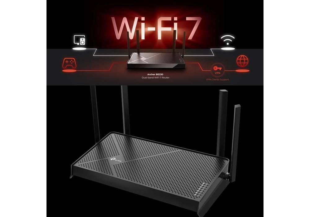 TP - Link Dual - Band BE3600 Wi - Fi 7 Router Archer BE230 Stream 3.6 Gbps Quad Core, 4 Antennas VPN Clients & Server EasyMesh, HomeShield