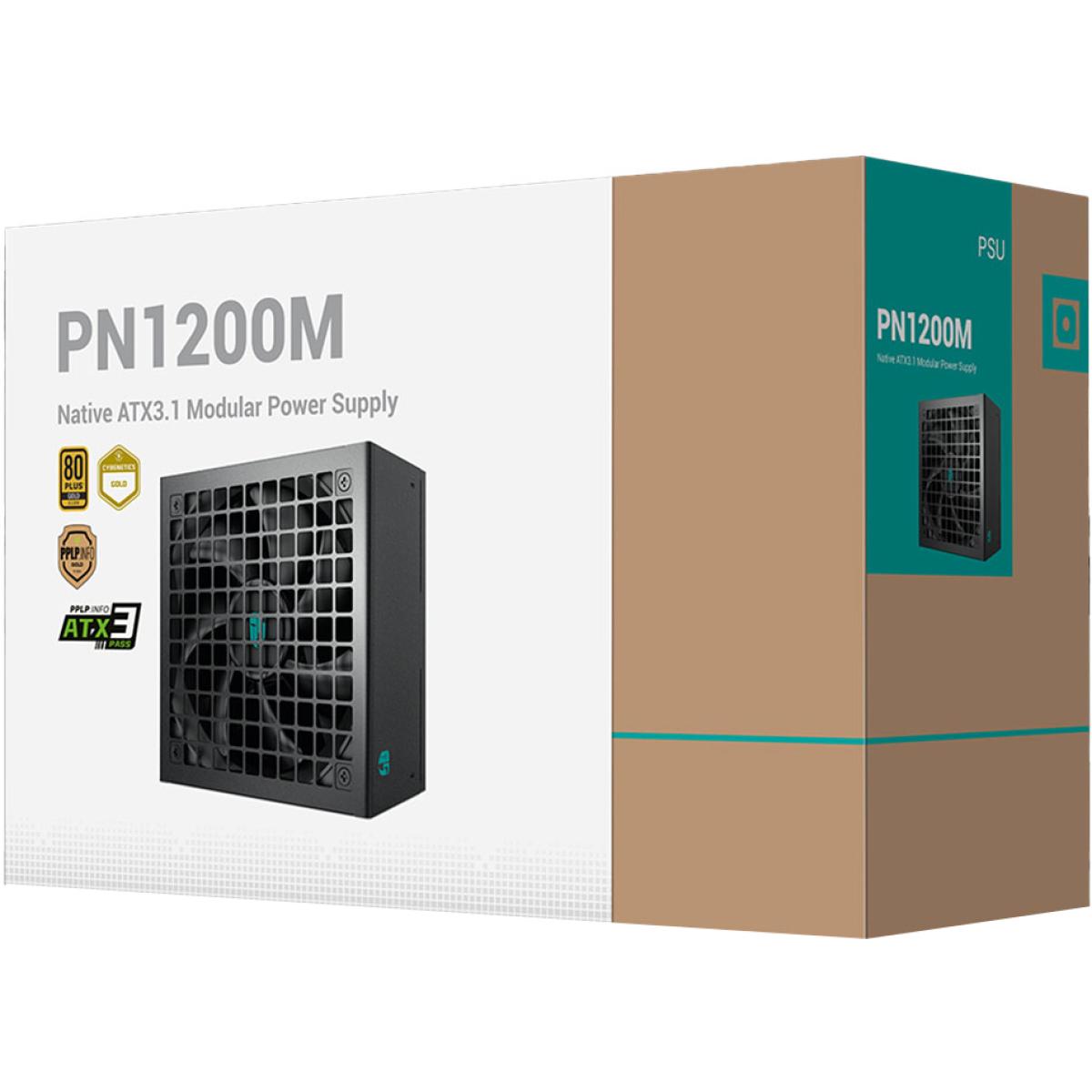 Deepcool Gamer Storm Pn1200m 1200w 80+ Gold Fully Modular Atx 3.1 + Pci E 5.1 Aive Pfc + Full Bridge Src Llc + Dc To Dc, Japanese Capacitor, Fdb Fans, 120mm Fan Size, Black