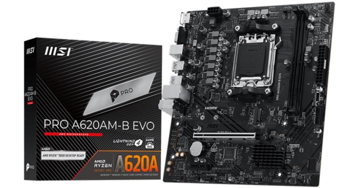 MSI PRO A620AM-B EVO AMD RYZEN 7000 8000 9000 Series AM5/DDR5/PCIe 4.0/1xM.2 - mATX MotherBoard