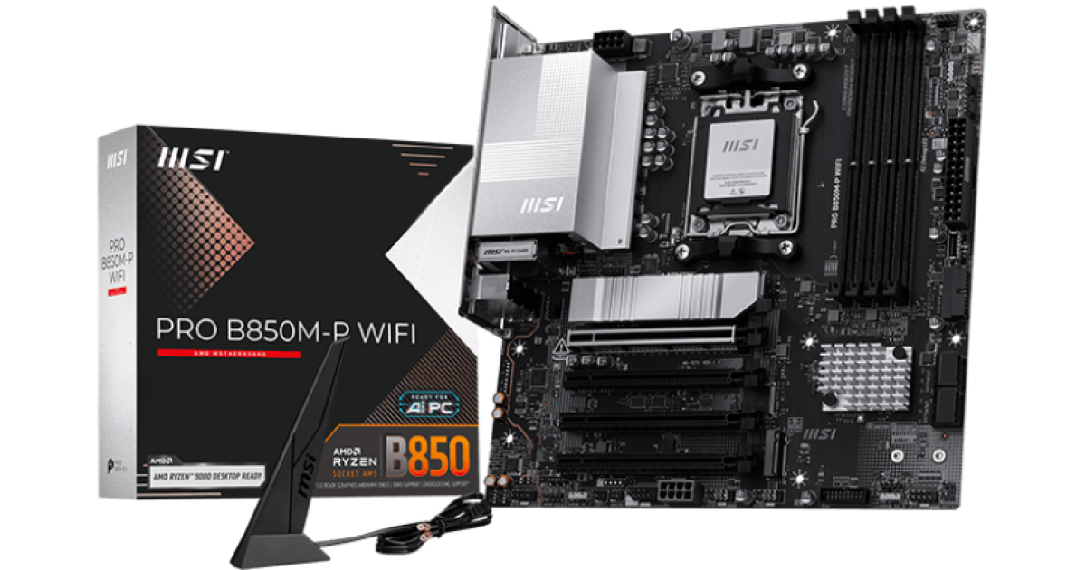 MSI PRO B850M-P WIFI (Wi-Fi 7) AMD RYZEN 7000 8000 9000 Series AM5/DDR5/PCIe 5.0/3xM.2 - mATX Gaming MotherBoard