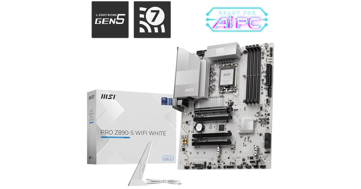 MSI PRO Z890-S WIFI WHITE (Wi-Fi 7), Intel Core Ultra (Series 2), LGA 1851/DDR5/PCIe 5.0/3xM.2 - ATX Gaming MotherBoard