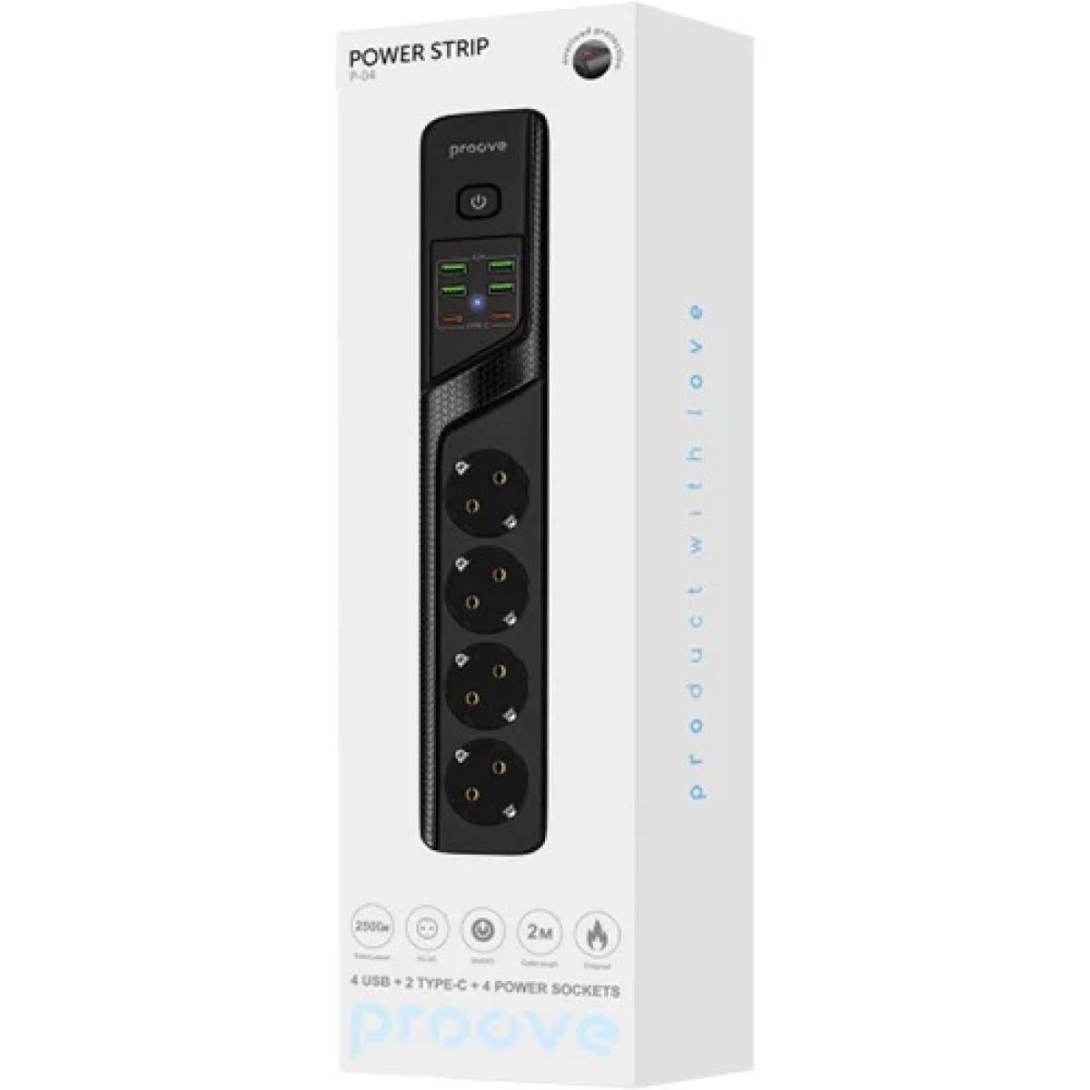 Proove Power Strip Power Socket P 04 (4 Sockets + 4 Usb + 2 Type C) 2м Black Proove Power Strip Power Socket P 04 (4 Sockets + 4 Usb + 2 Type C) 2м Black