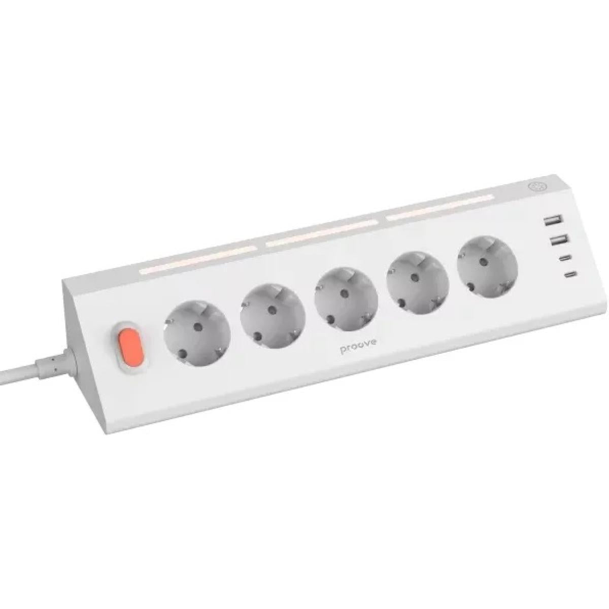 Proove Prism Socket Surge Proteor Includes 5 Standard Sockets, 2 Usb Type C Ports, And 2 Usb A Ports White