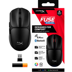 Hyperx Pulsefire Fuse Wireless & Bluetooth Lightweight 75G Long Battery Life Up to 850 hours up to 12k Dpi LED RGB Lighting 2 Support PC, PS5™, Xbox Series X|S , Black