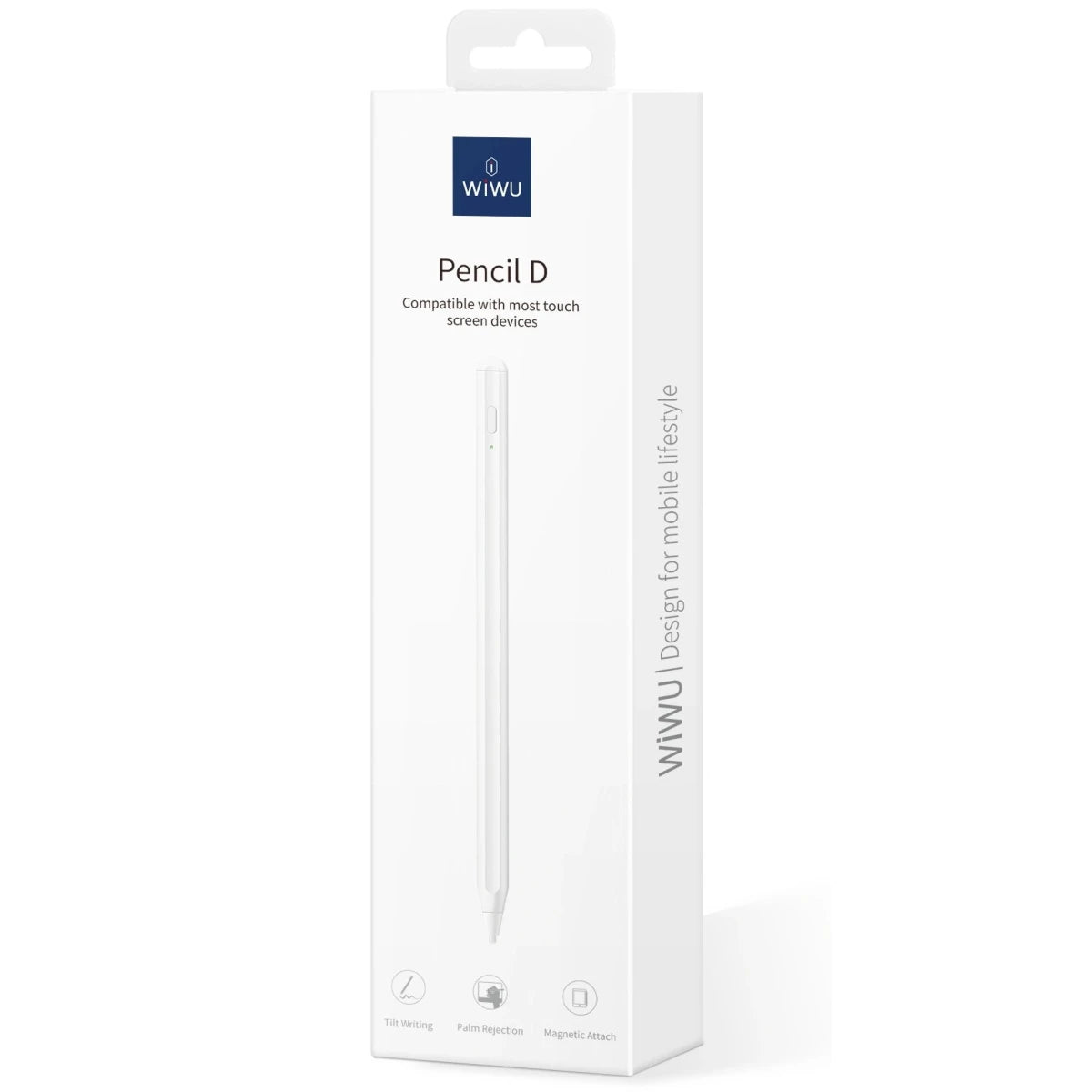 WiWU Pencil D 2 - in - 1 Universal Stylus, Tilt & Pressure Sensitivity, Fast Charging, Ergonomic Design iOS & Android Touch Screens - White