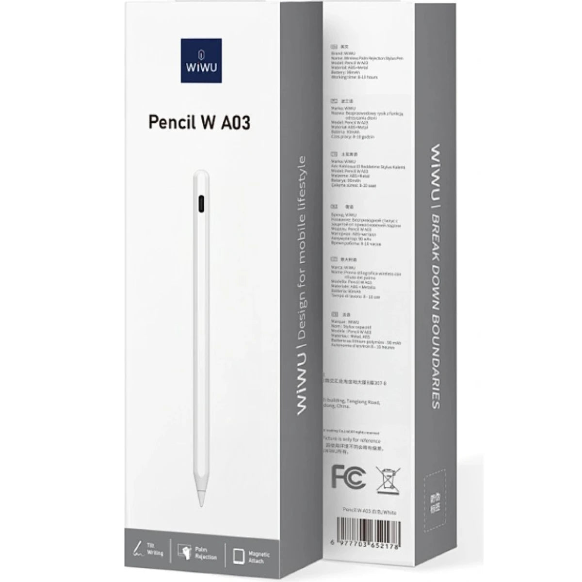 WiWU Pencil W A03 Magnetic Charging Stylus Pen for iPad - White with tablet accessories