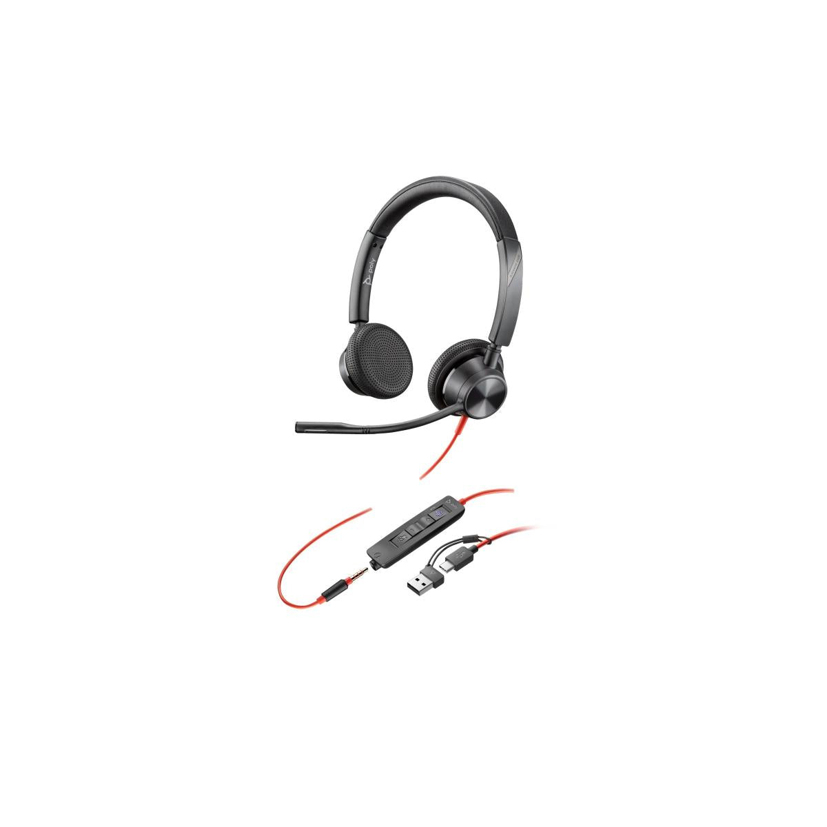 Plantronics - Blackwire 3325 Wired Stereo Headset with Boom Mic (Poly) - Connect to PC/Mac via USB-A or mobile/tablet via 3.5 mm connector - Works with Teams, Zoom & more | 8X222AA |