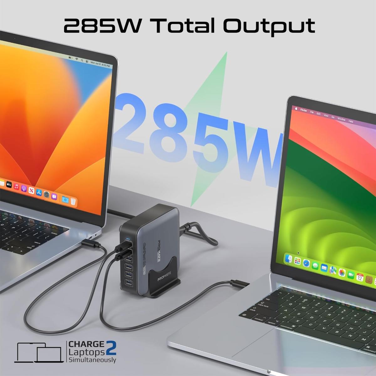 Promate Powerbase GAN285 285w Gan Charging Station, 1.5 meter, USB cable