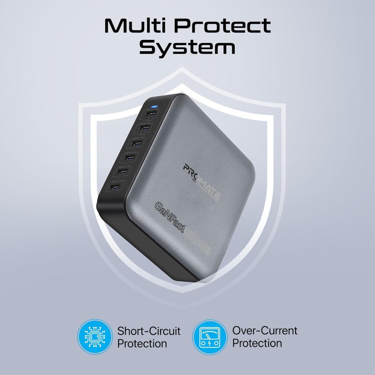 Promate Powerbase GAN285 285w Gan Charging Station, 1.5 meter, USB cable