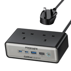 Promate PowerBrix2-GaN65 65W Power Delivery GaNFast Charging Station with 3250W Dual AC Socket