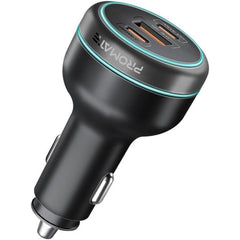Promate Car Charger 230W Power Delivery, Rapid Charger With Dual USB-C Port 140W / 45W, & USB-A 3.0, 45W, for Laptop, Smartphone, Black