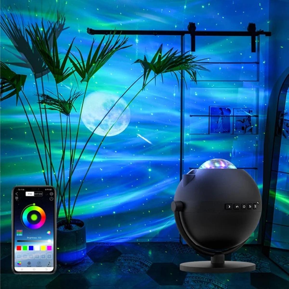 Smart Aurora Star Projector Lamp for Bedroom & Home Decor (Black), Sky Ocean Wave Colorful Night Lights w/ Multi Aurora Patterns & Modes, Galaxy Stars & Moon w/ Bluetooth Speaker, Remote Control & App Control, Type-C USB Cable | Projection