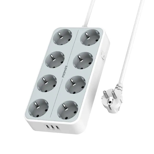Promate PowerCord8EU-4M. WHITE, Power Strip