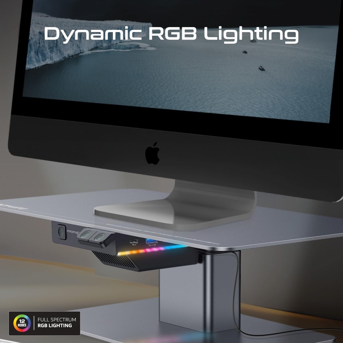 Promate Raizer 8 In 1 Eleric Monitor And Laptop Riser Stand, 5gbps, RGB