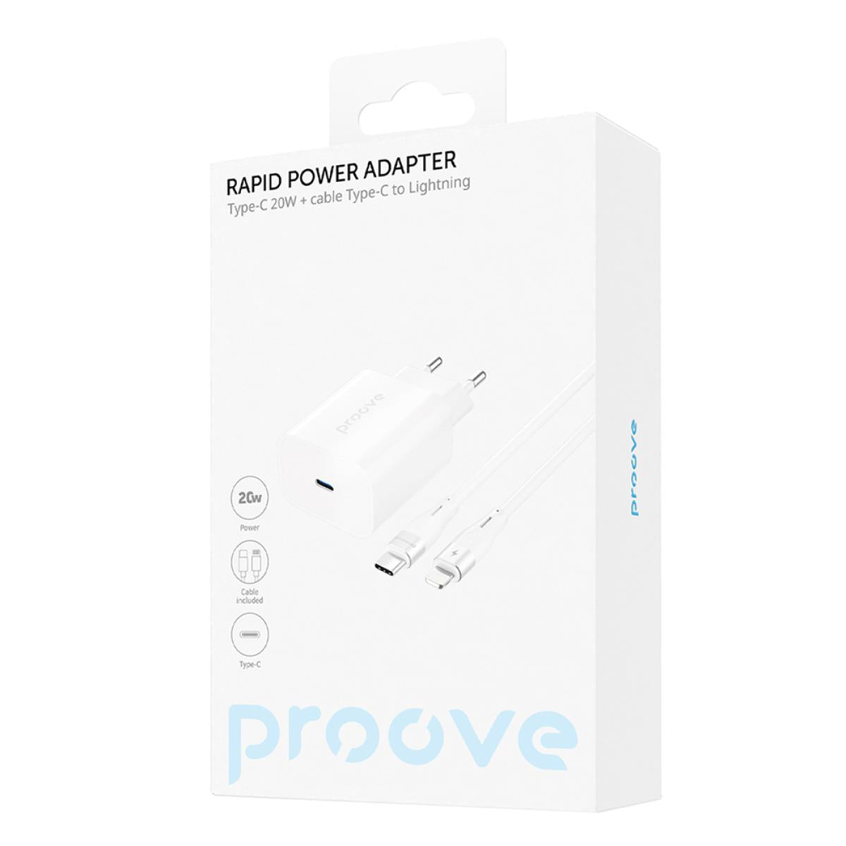 Proove Rapid Pd Wall Charger Type C 20w With Cable Usb C Lightning White Proove Rapid Pd Wall Charger Type C 20w With Cable Usb C Lightning White