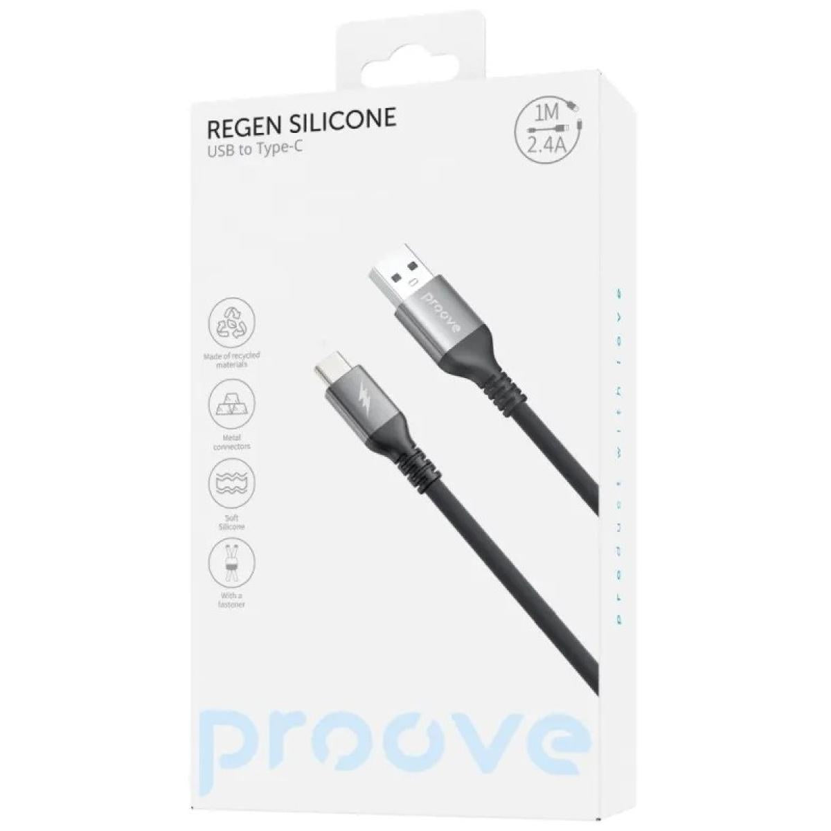 Proove Regen Silicone Usb A To Type C 3a Cable 1m Black Proove Regen Silicone Usb A To Type C 3a Cable 1m Black