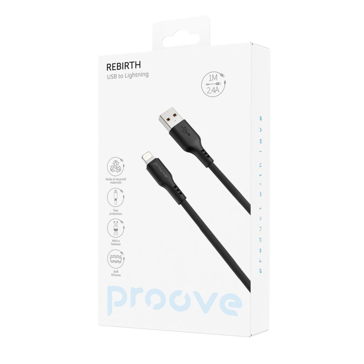 Proove Rebirth Usb A To Lightning 2.4a 1m Black Proove Rebirth Usb A To Lightning 2.4a 1m Black