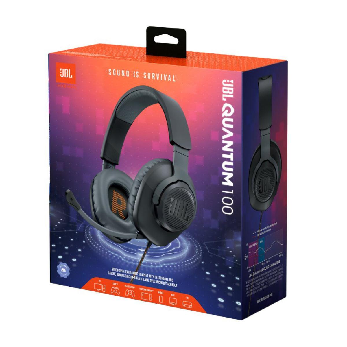 Jbl Quantum 100 Wired Over Ear Gaming Headset with A Detachable Voice Focus Boom Mic