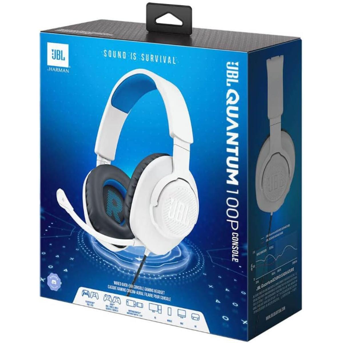 Jbl Quantum 100p Wired Over Ear W/ Detachable Mic Quantum Sound Signature Memory Foam Comfort Compatible With Windows Sonic Surround Sound White